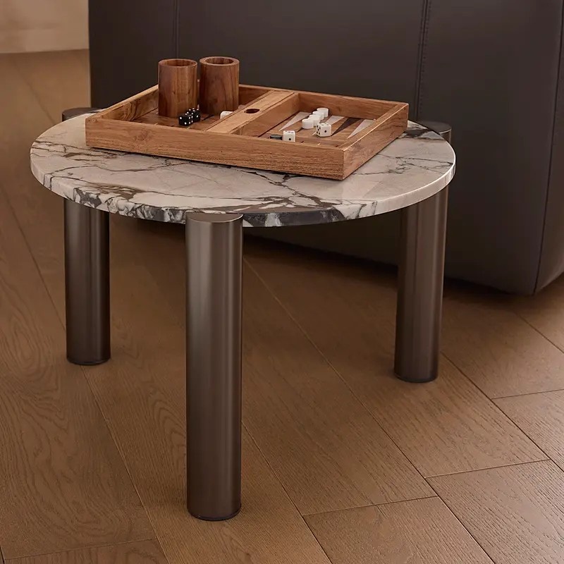 Round Marble Coffee Table &ndash; Modern Minimalist 3-Legged Side Table