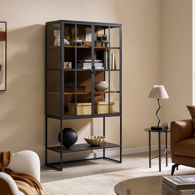 Tall Glass Display Cabinet with Bottom Shelf