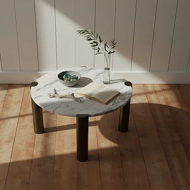 Round Marble Coffee Table &ndash; Modern Minimalist 3-Legged Side Table