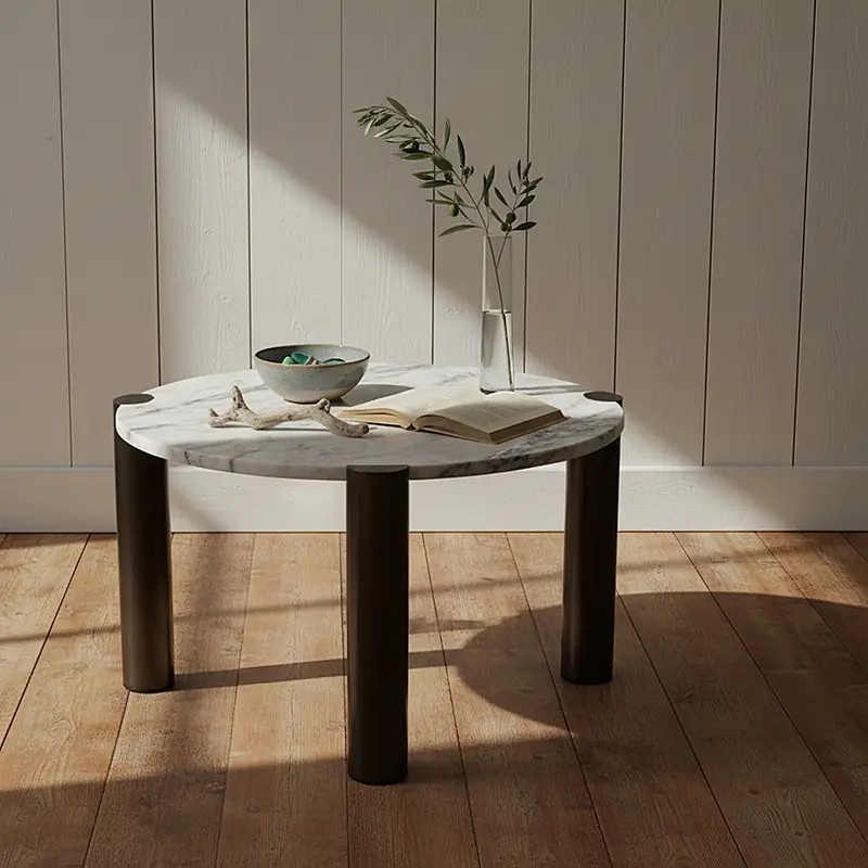 Round Marble Coffee Table &ndash; Modern Minimalist 3-Legged Side Table