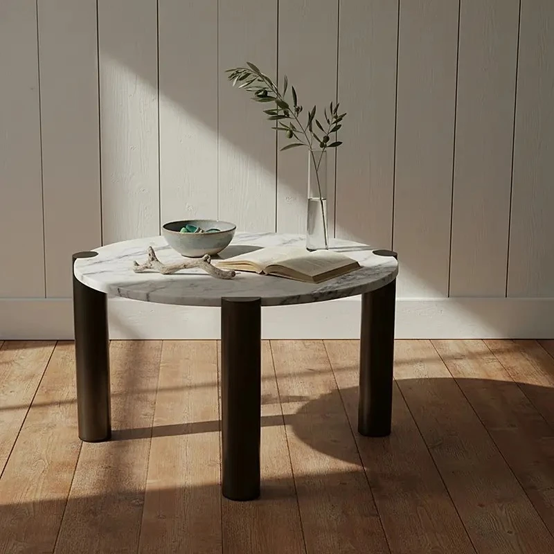 Round Marble Coffee Table &ndash; Modern Minimalist 3-Legged Side Table