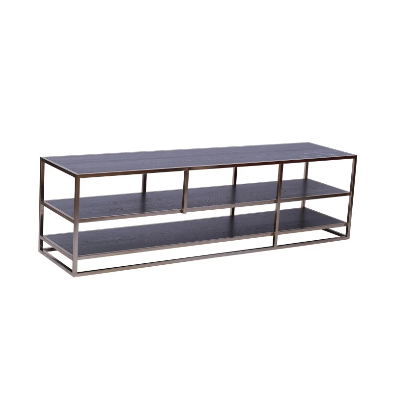 3-Tier Long Wood & Metal Console Shelf (TV Stand)