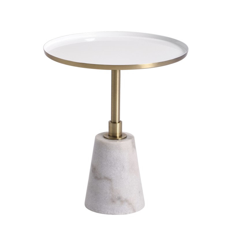 Round Tray Side Table with White Marble Base & Antique Brass Stem ...