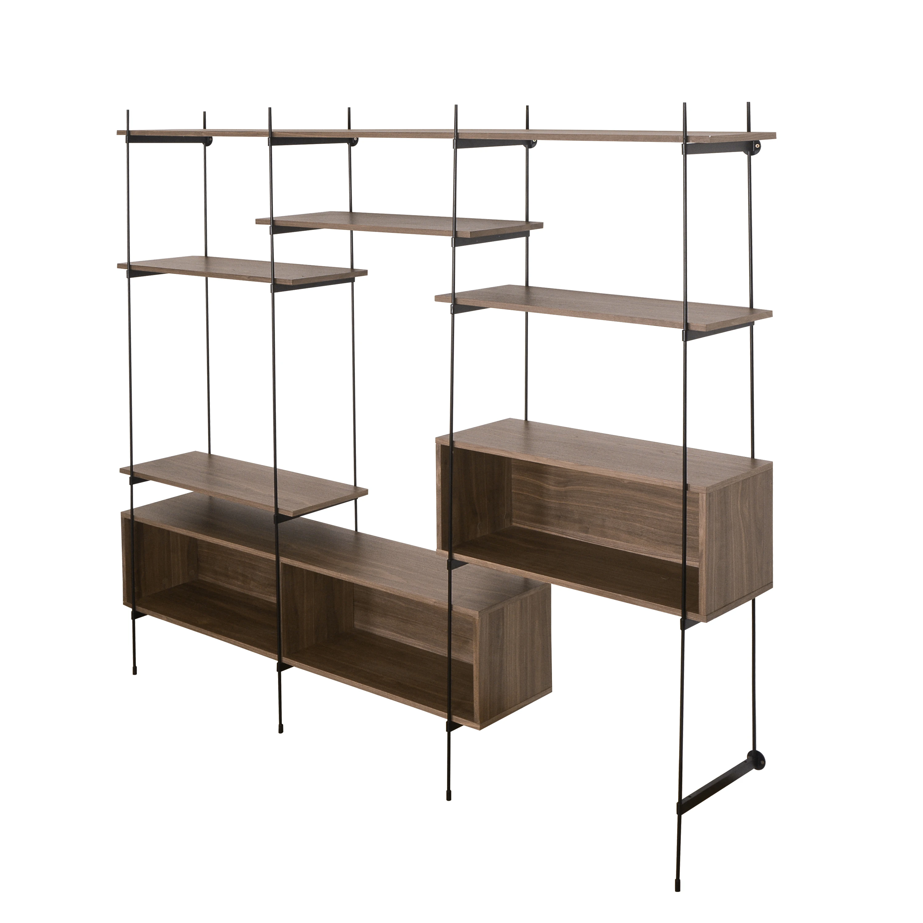 Modular Industrial Wood & Metal Wire Open Shelf Unit