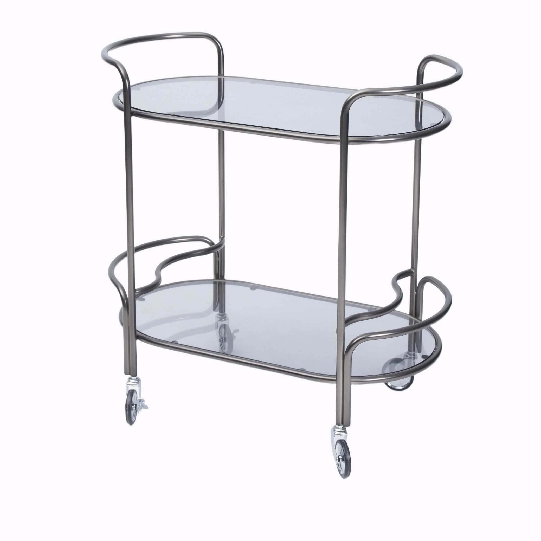 Modern Metal Bar Cart with Glass Shelves