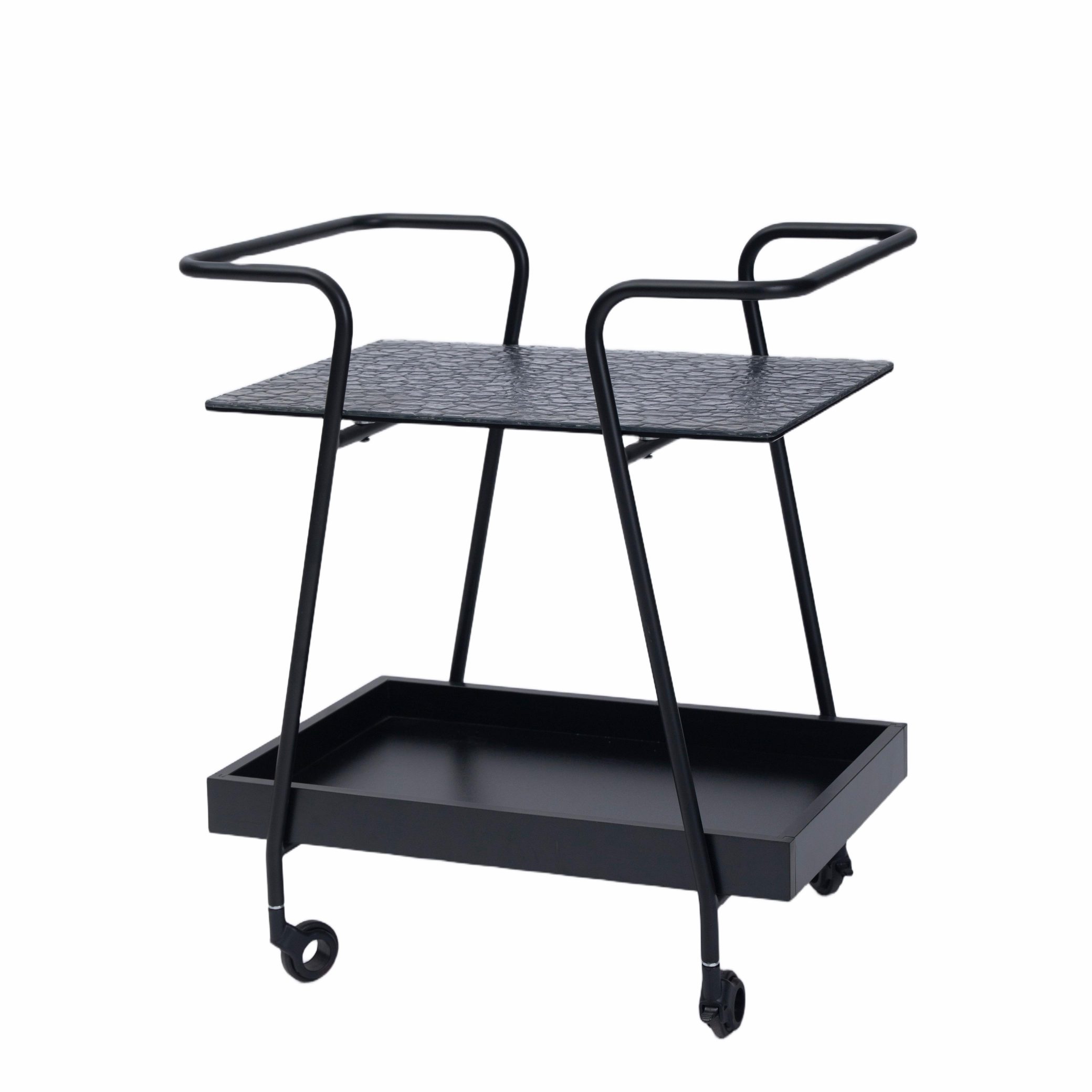 Black 2-Tier Textured Bar Cart