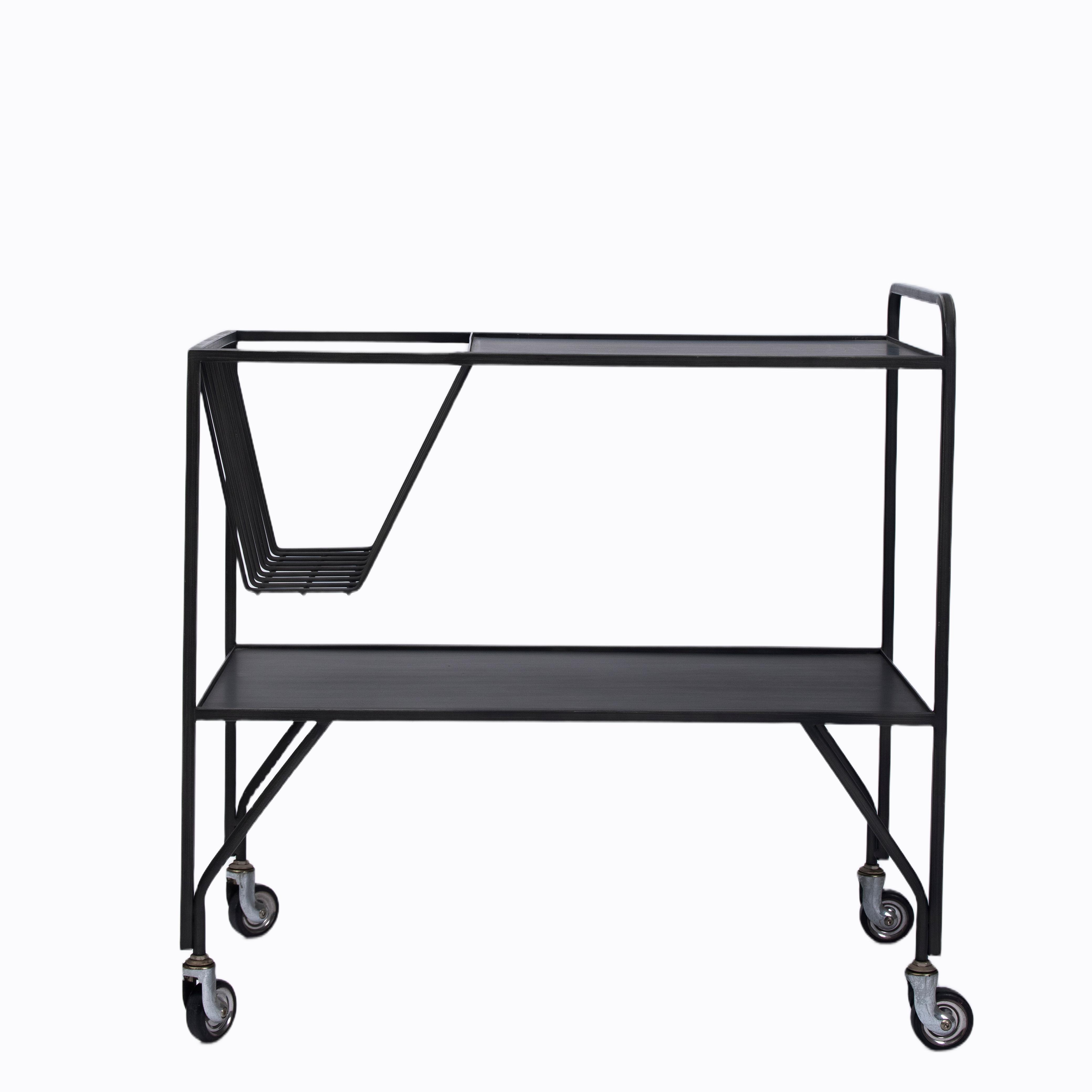 Black Metal 2-Tier Bar Cart with Side Basket