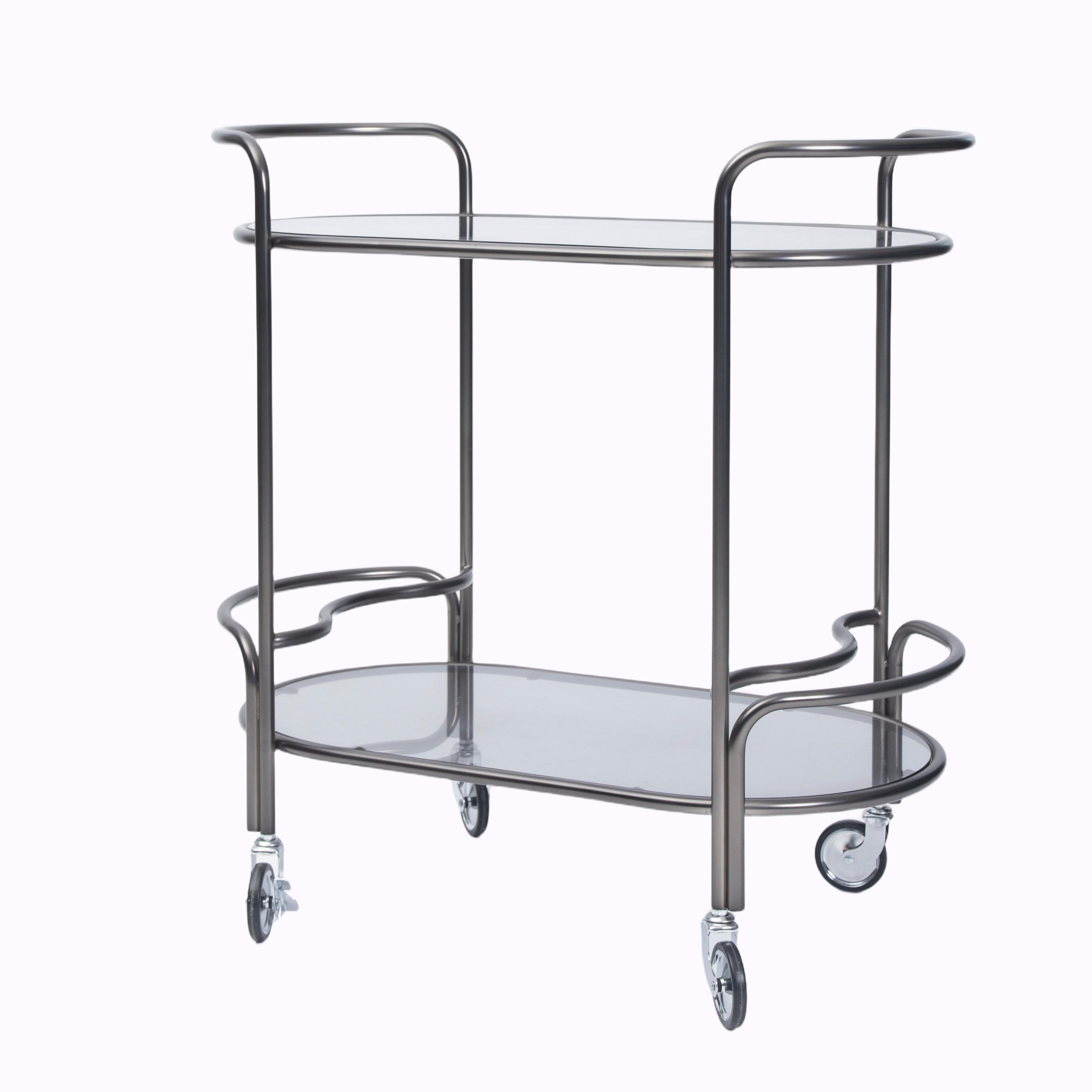 Modern Metal Bar Cart with Glass Shelves