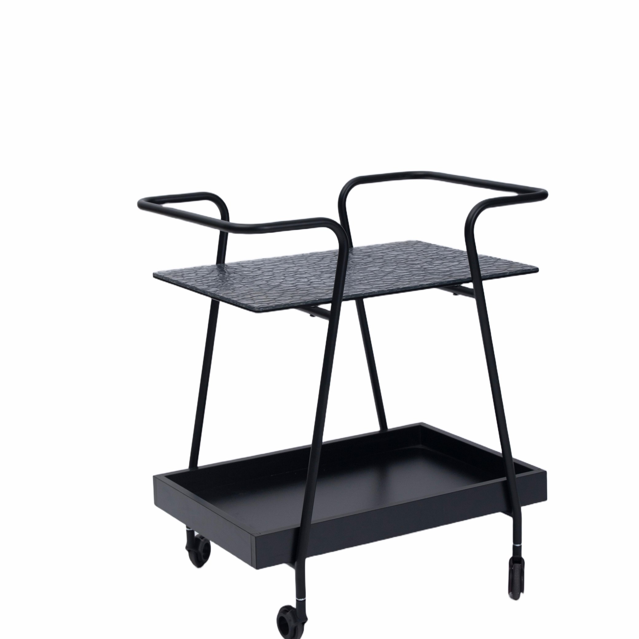 Black 2-Tier Textured Bar Cart