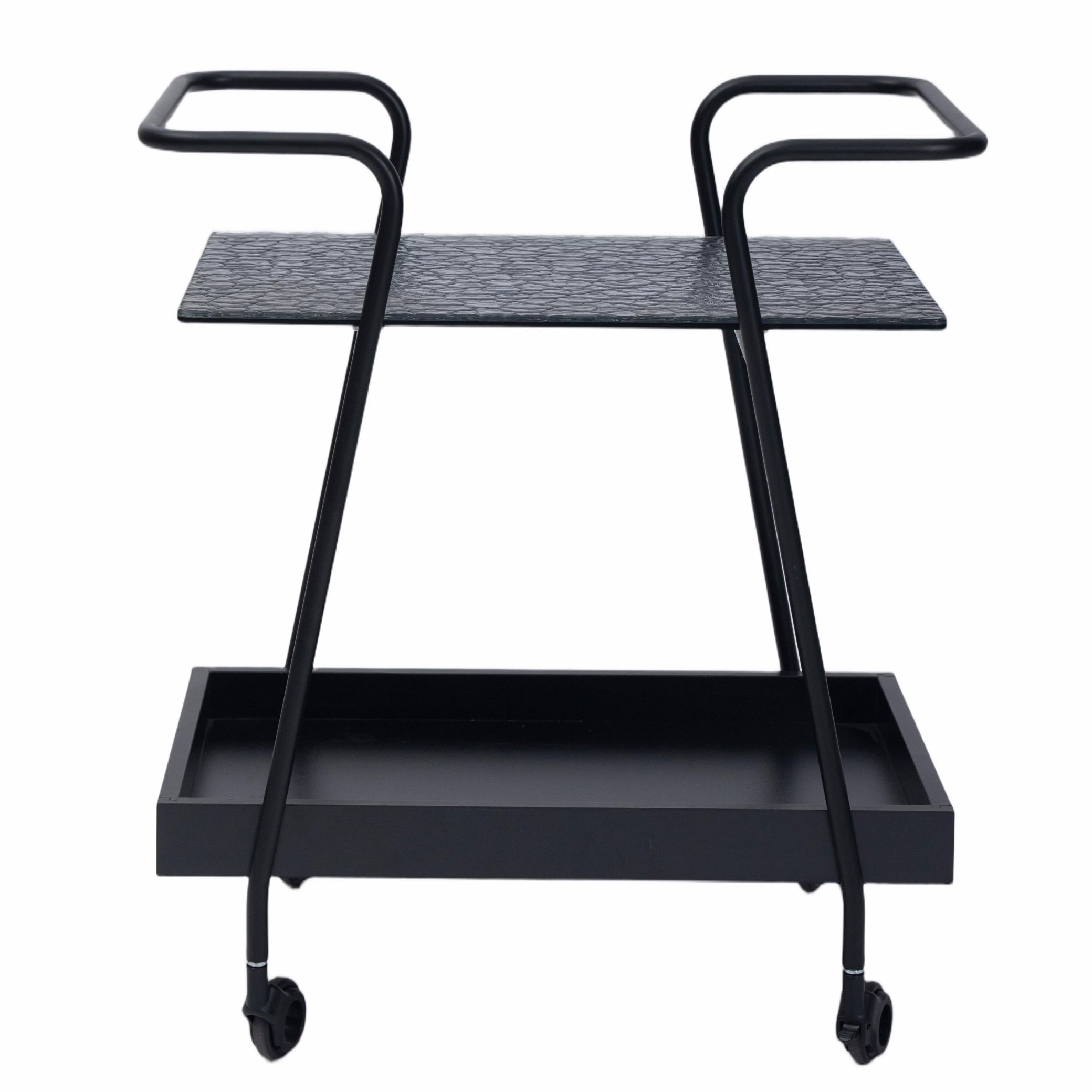 Black 2-Tier Textured Bar Cart
