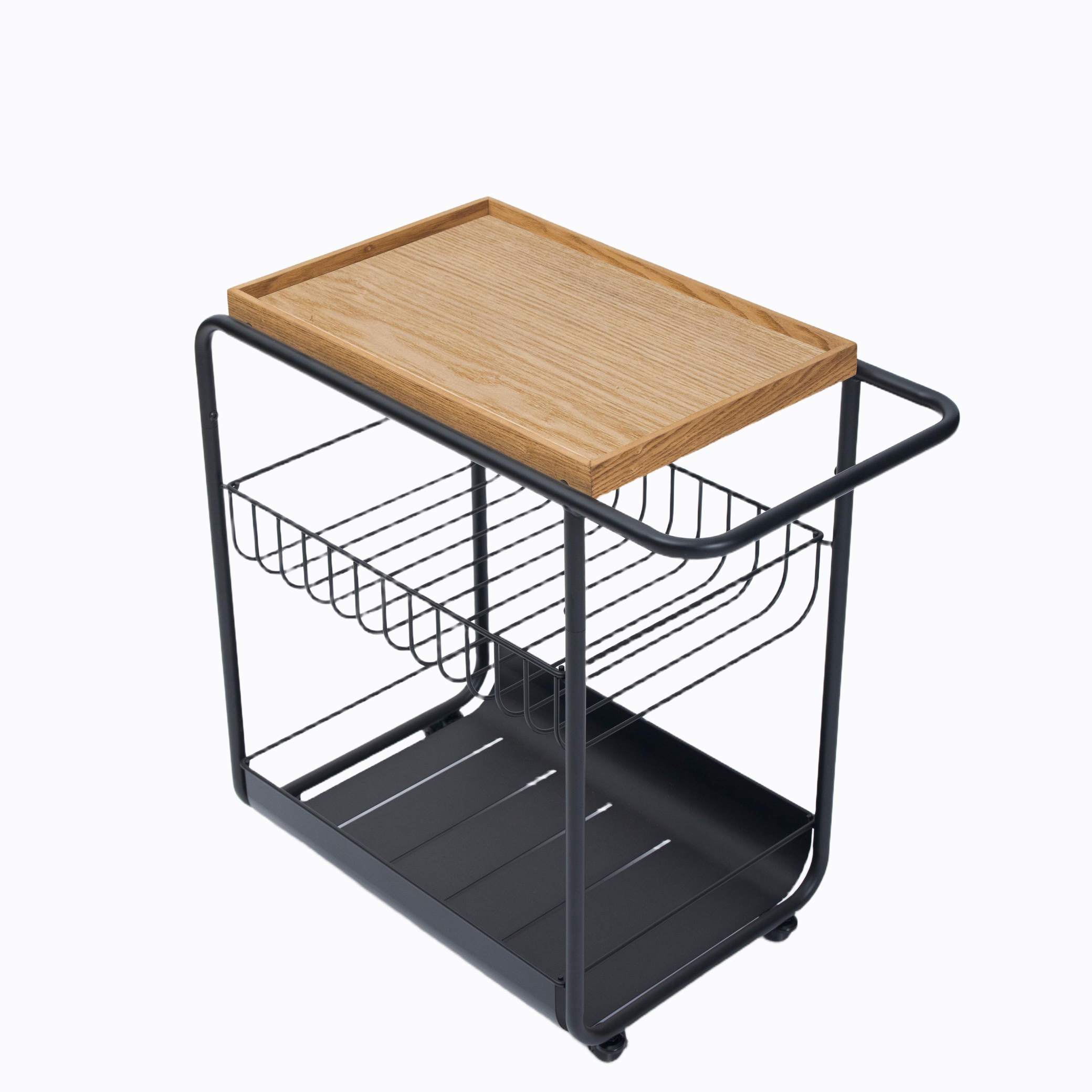 Wood-Top 3-Tier Rolling Bar Cart