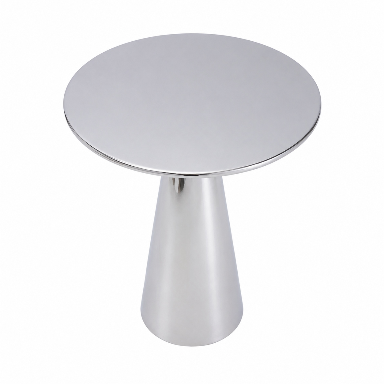 Polished Stainless Steel Cone Base Side Table