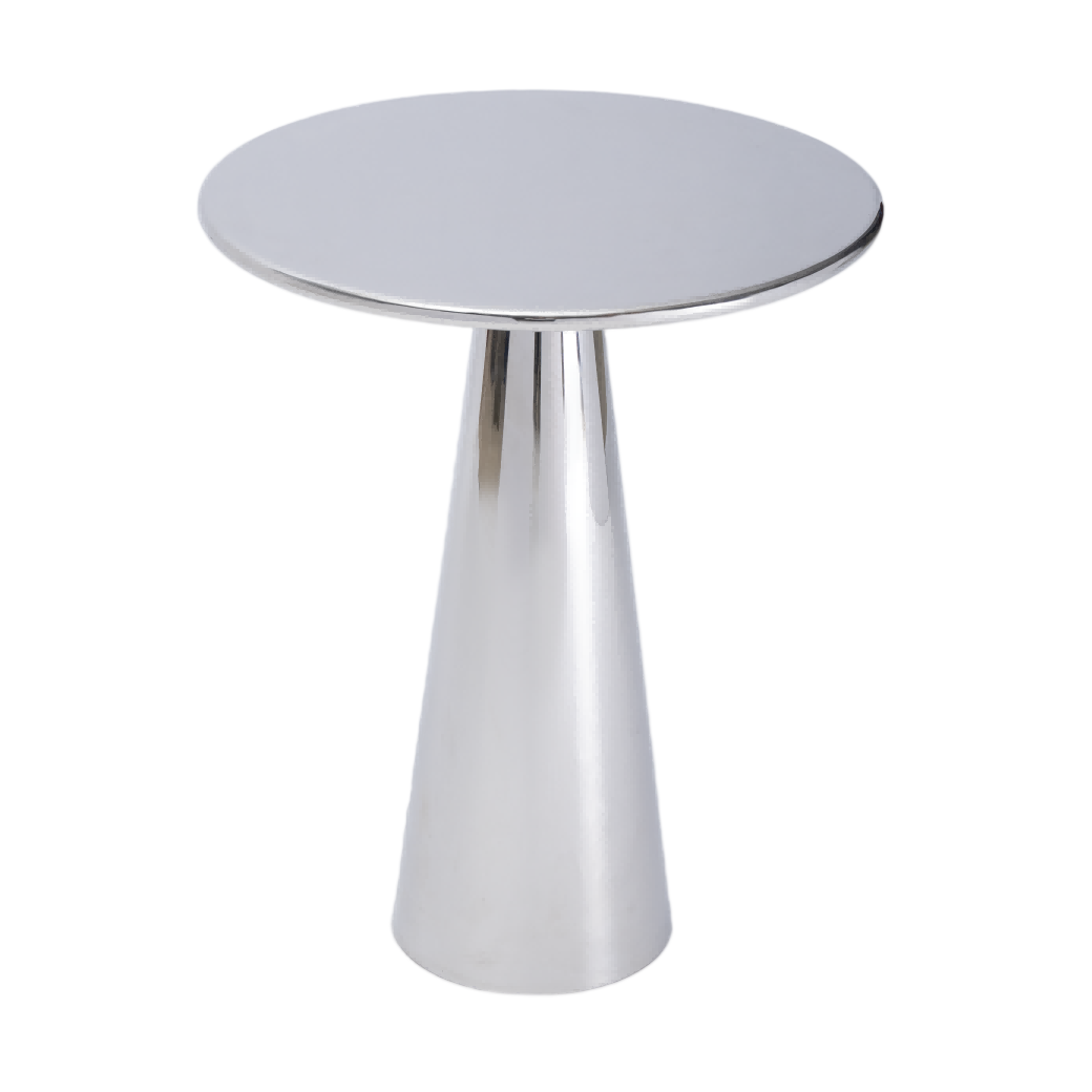 Polished Stainless Steel Cone Base Side Table