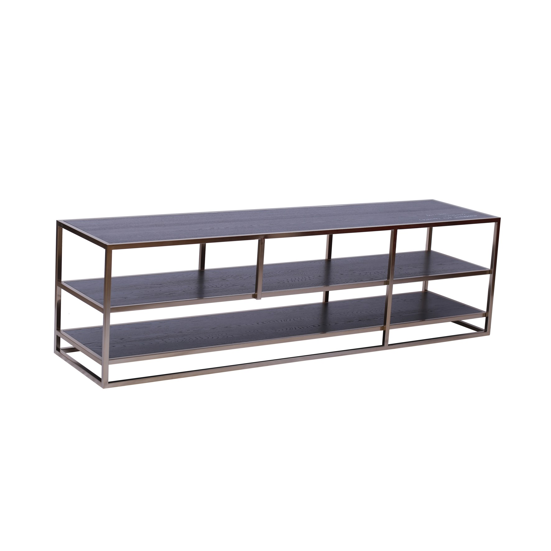 3-Tier Long Wood & Metal Console Shelf (TV Stand)