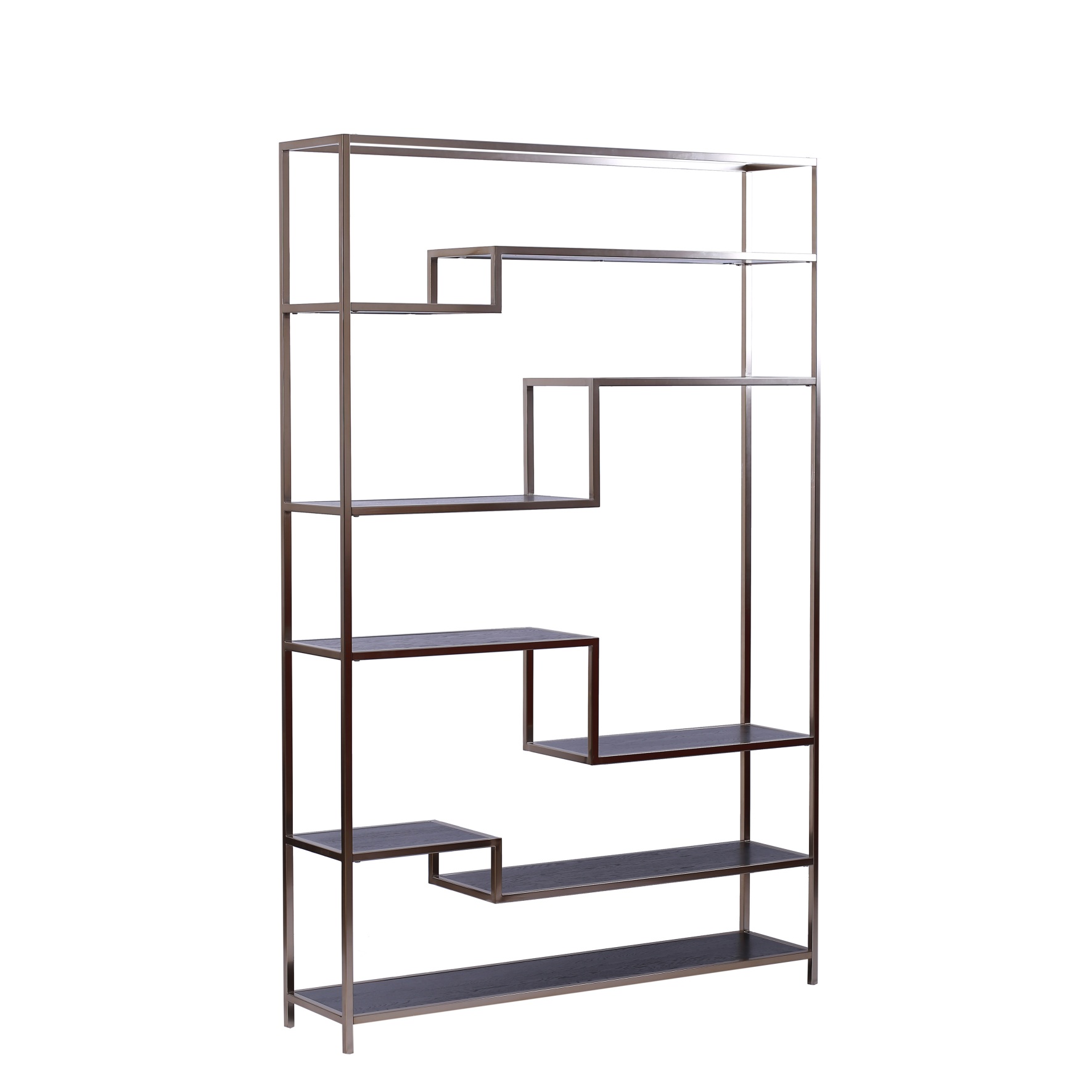 Geometric Bronze Metal & Wood Ladder Bookshelf