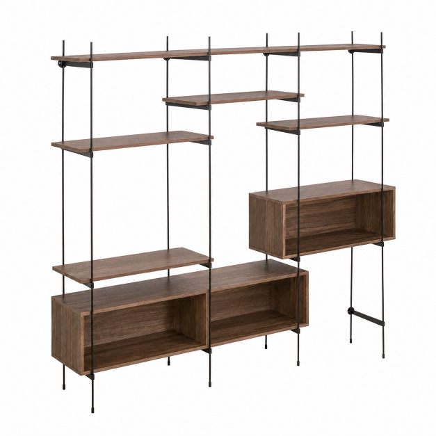 Modular Industrial Wood & Metal Wire Open Shelf Unit