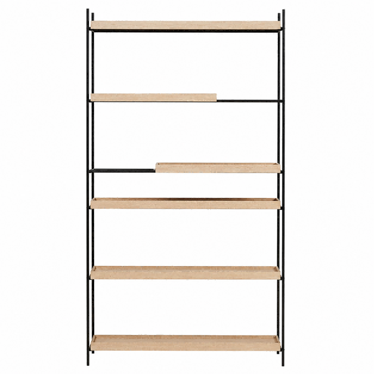 Minimalist 6-Tier Wall Shelf &ndash; Modular Metal & Oak Wood Shelving Unit